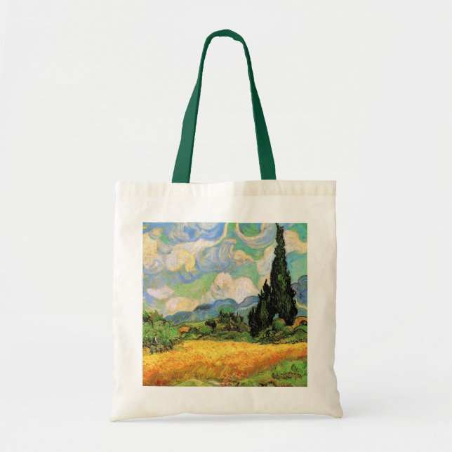 Bolsa Tote Campo de Trigo com Ciprestes de Van Gogh em Haute  (Frente)