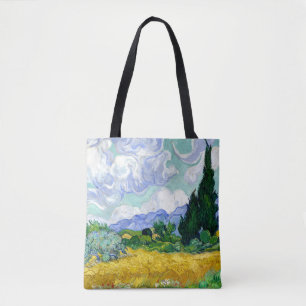Bolsa Tote Campo de trigo com ciprestes por Van Gogh Fine Art