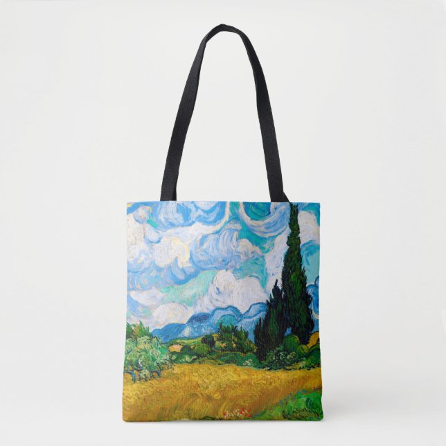 Bolsa Tote Campo de trigo com ciprestes, Van Gogh (Frente)