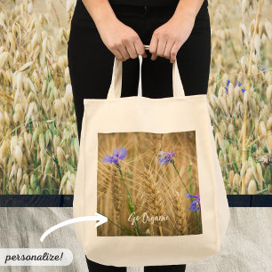 Bolsa Tote Campo de trigo de Verão com flores azuis