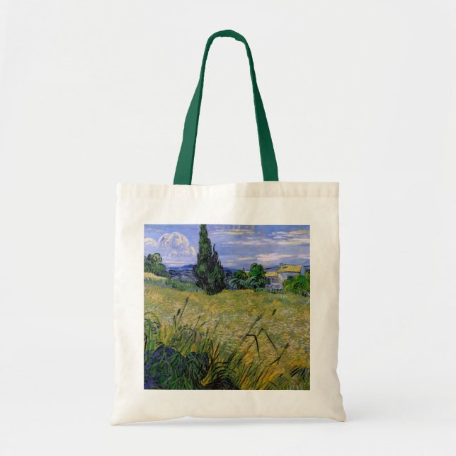 Bolsa Tote Campo de Trigo Verde com Cipreste por Vincent van  (Frente)