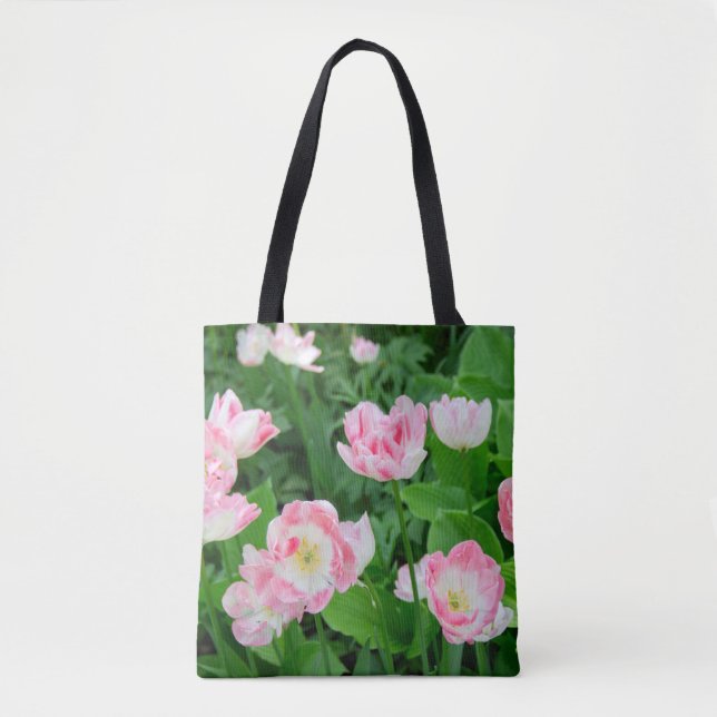 Bolsa Tote Campo de tulipas rosa (Frente)
