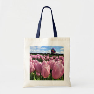 Bolsa Tote Campo de Tulipas Rosa com Balão de Ar Quente, Oreg