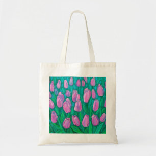 Bolsa Tote Campo de Tulipas Rosa, Flores de primavera 