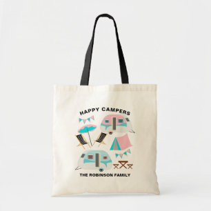 Bolsa Tote Campos Felizes Nome da Família Retro Caravan Camp