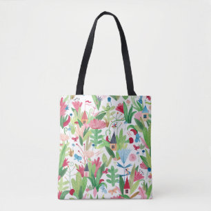 Bolsa Tote Campos Florais: Padrão de Casas de Aquarela