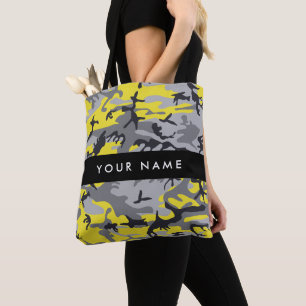 Bolsa Tote Camuflagem Amarela e Cinza Seu nome Personaliza
