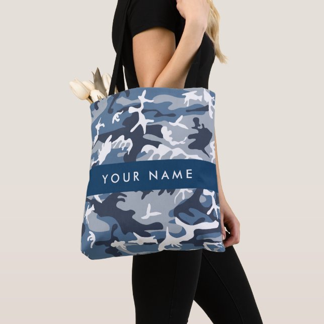 Bolsa Tote Camuflagem Azul de Neve Inverno Seu nome Personali (Close Up)