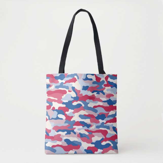 Bolsa Tote Camuflagem Azul e Branco Vermelho (Frente)