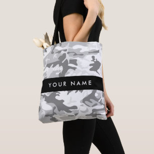 Bolsa Tote Camuflagem Cinza Neve de Inverno Personalize seu n