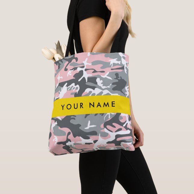 Bolsa Tote Camuflagem Rosa e Cinza Personalize seu nome (Close Up)