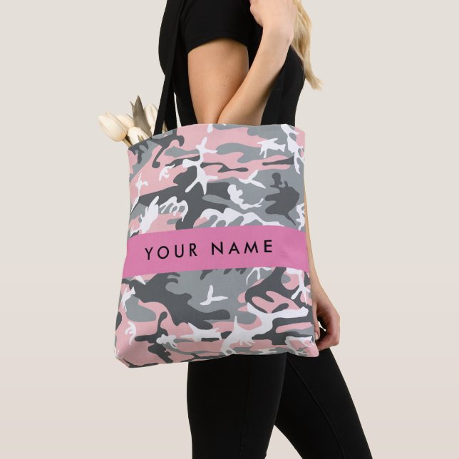 Bolsa Tote Camuflagem rosa e Cinza Seu nome Personaliza (Close Up)