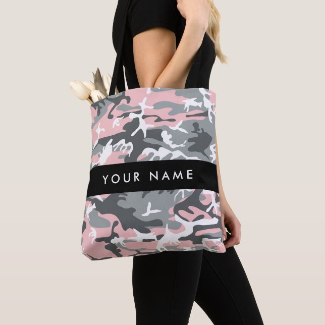 Bolsa Tote Camuflagem rosa e Cinza Seu nome Personaliza (Close Up)