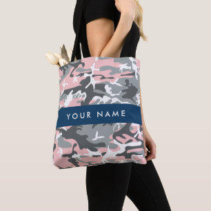 Bolsa Tote Camuflagem rosa e Cinza Seu nome Personaliza