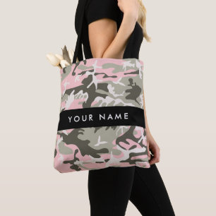 Bolsa Tote Camuflagem rosa e verde Seu nome personaliza