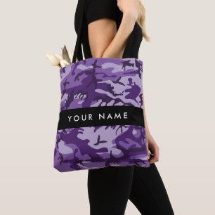 Bolsa Tote Camuflagem Roxa Seu Nome Personalize