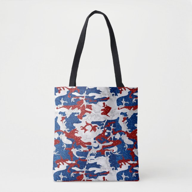 Bolsa Tote Camuflagem Vermelho, Branco e Azul com Glitter 4 d (Frente)