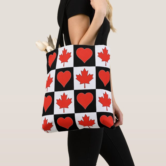 Bolsa Tote Canadá Flag Heart Pattern Patriotic Canadian Pride (Close Up)