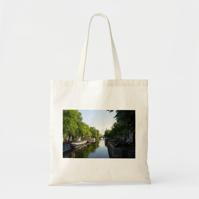 Bolsa Tote Canal de Amsterdã com Barcos e Ponte  (Frente)