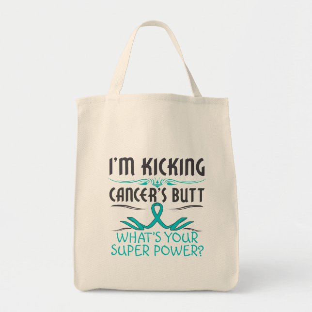 Bolsa Tote Câncer de ovário Kicking Cancer Bumbum super potên (Frente)