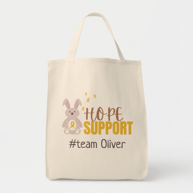 Bolsa Tote cancer infantil. Nome personalizado da #equipe. Bo (Frente)