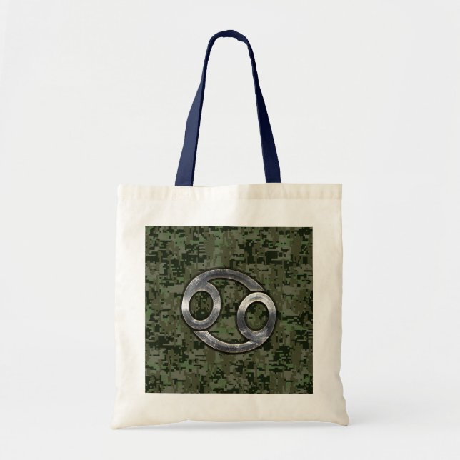 Bolsa Tote Cancer Zodiac Sign on Green Digital Camouflage (Frente)