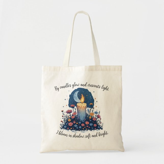 Bolsa Tote Candle & Flores Sob a Arte Celestial da Lua (Frente)