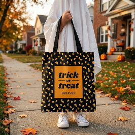 Bolsa Tote Candy Corn Trick or Treat Monograma de Halloween