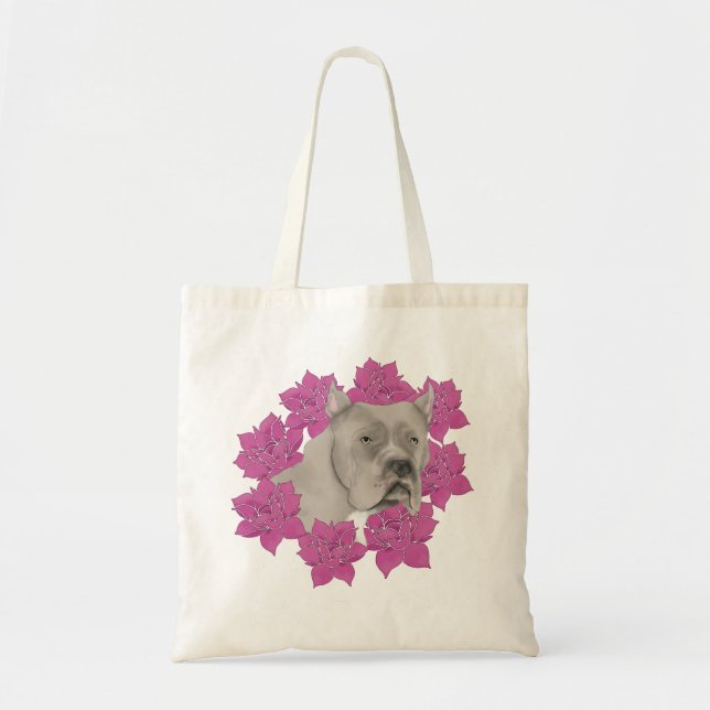 Bolsa Tote Cane Corso com Florais Rosa (Frente)