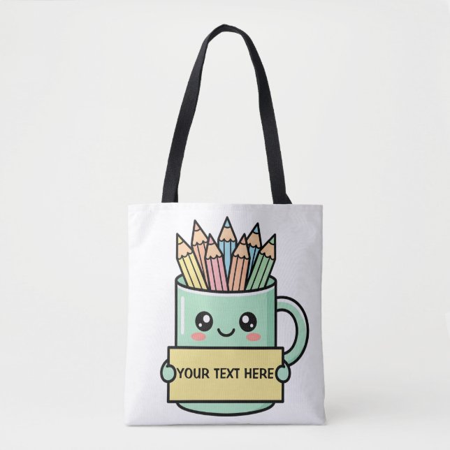 Bolsa Tote Caneca de Café com Lápis Sinal em Branco Gráfico P (Frente)