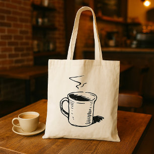 Bolsa Tote Caneca de Café Desenhada à Mão Esboço Minimalista