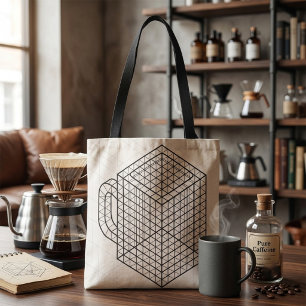 Bolsa Tote Caneca de Café Geométrica Arte de Grade Isométrica