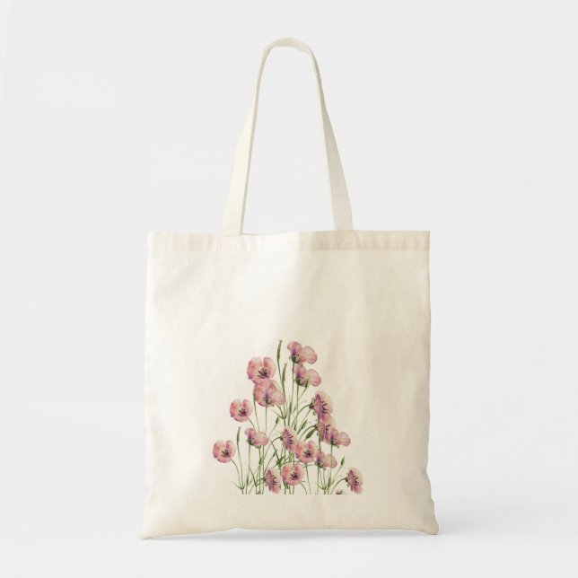 Bolsa Tote Caneca de Flores de Papoula em Aquarela Simples &  (Frente)
