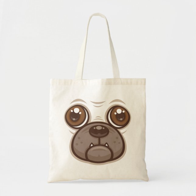 Bolsa Tote Caneca de Pug de Desenho Animado Face de Cachorro (Frente)
