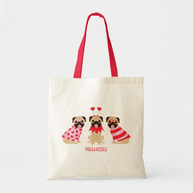 Bolsa Tote Canecas E Beijos Cães Pug Cute (Frente)