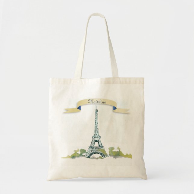 Bolsa Tote Caneta da torre Eiffel e desenho de tinta personal (Frente)