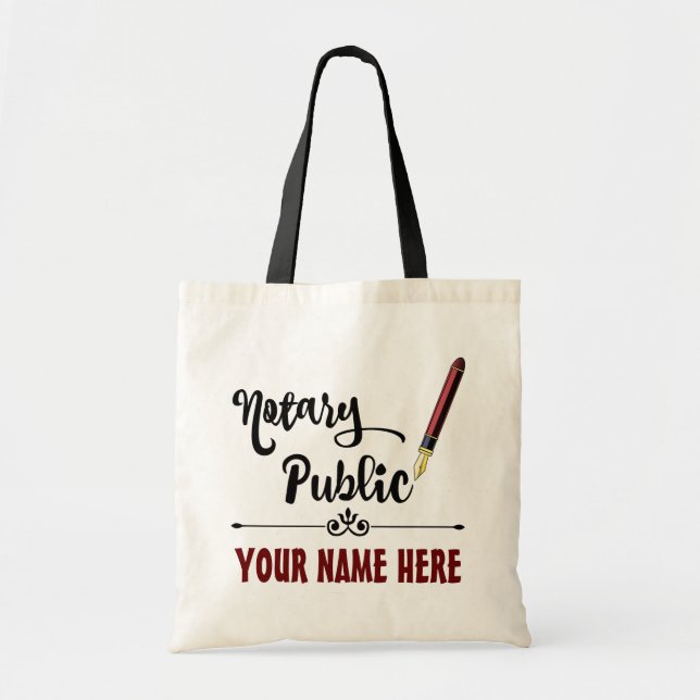 Bolsa Tote Caneta de Tinta Pública de Borgonha Notária Person (Frente)