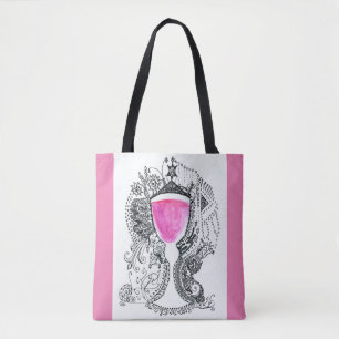 Bolsa Tote Caneta e Tinta de Taça de Vinho Cheia em Aquarela