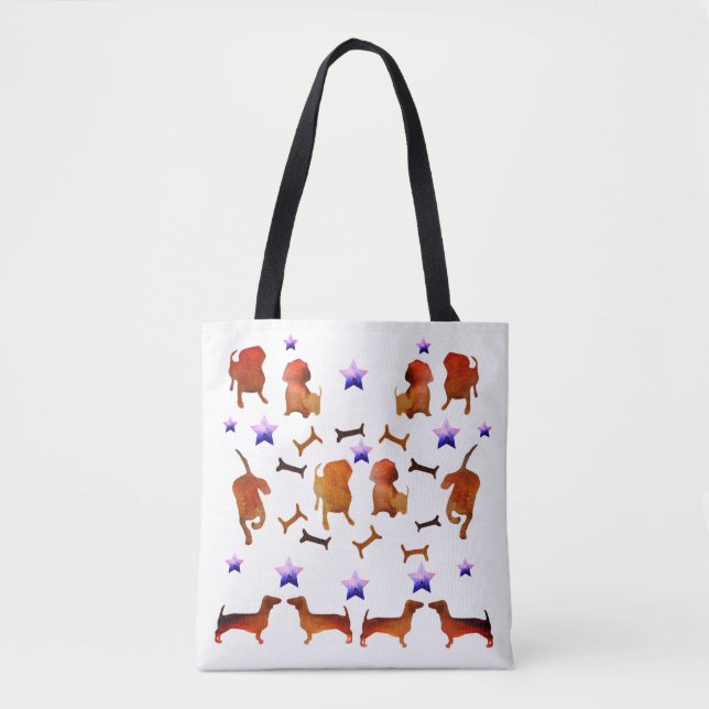 Bolsa Tote Canetas, estrelas e ossos de cão Aquarela (Frente)