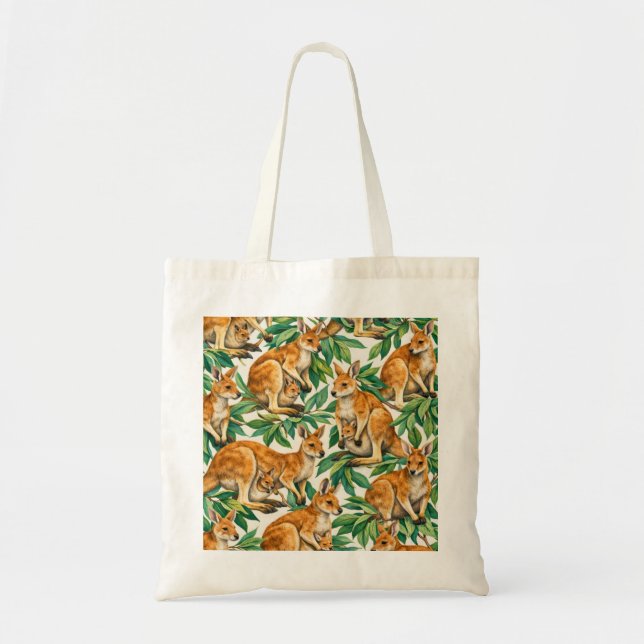 Bolsa Tote Canguru e Joey Folhas de Eucalipto Australianos (Frente)