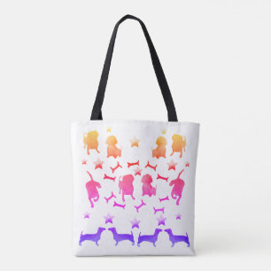 Bolsa Tote Caninos, estrelas e ossos Cães Aquarela