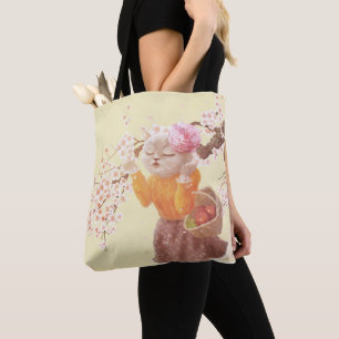 Bolsa Tote Cantando Gato com Flower Basket