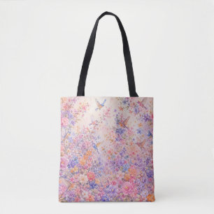 Bolsa Tote Canto de Pássaros Entre Flores