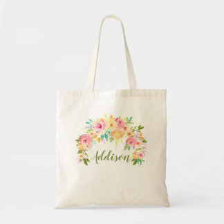 Bolsa Tote Canvas das Damas Personalizadas Florais de Aquarel