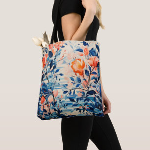 Bolsa Tote Canvas de Flores em Cheio Bloom Watercolor