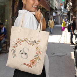 Bolsa Tote Canvas de Monograma do Jardim de Outono