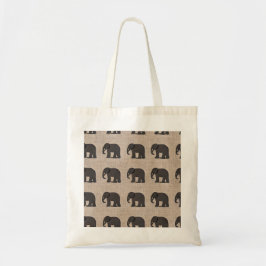 Bolsa Tote Canvas de Padrão de Elefante Castanho