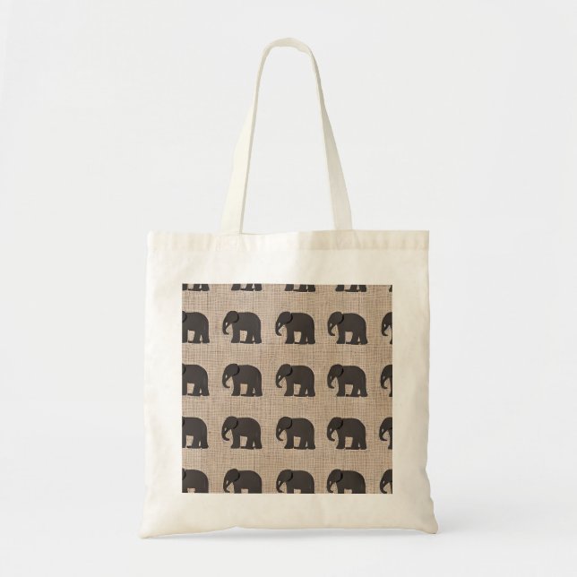 Bolsa Tote Canvas de Padrão de Elefante Castanho (Frente)