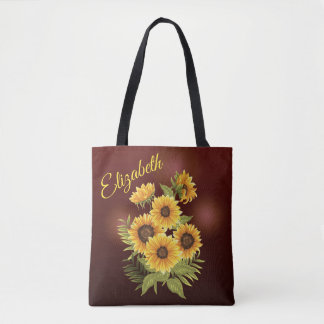 Bolsa Tote Canvas Marrom-russa do Sunflower amarelo