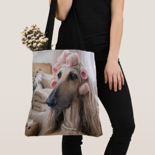 Bolsa Tote Cão Afegão Usando Rolo de Espuma Cor-de-Rosa